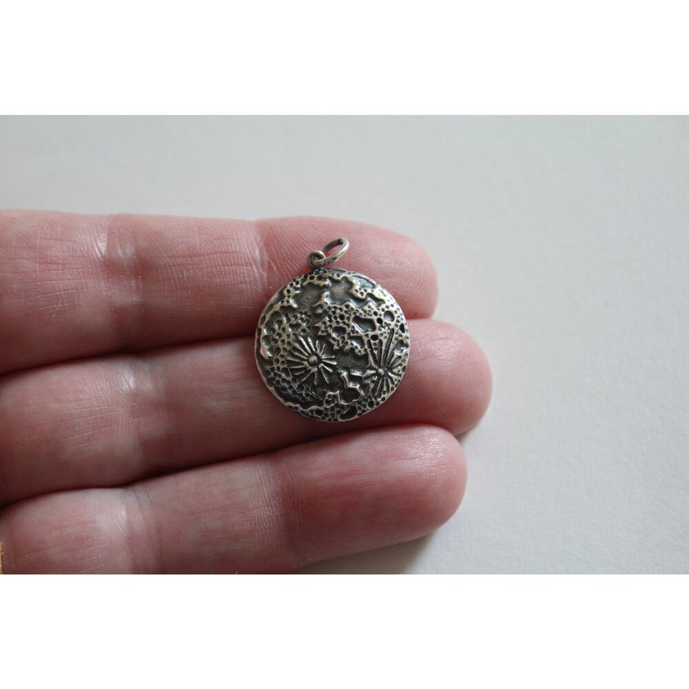 Sterling Silver Full Moon Pendant, Silver Full Moon Surface Charm